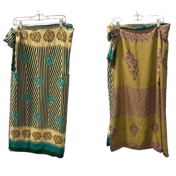 None Pants - Elegant Green and Yellow Thai Wrap Pants